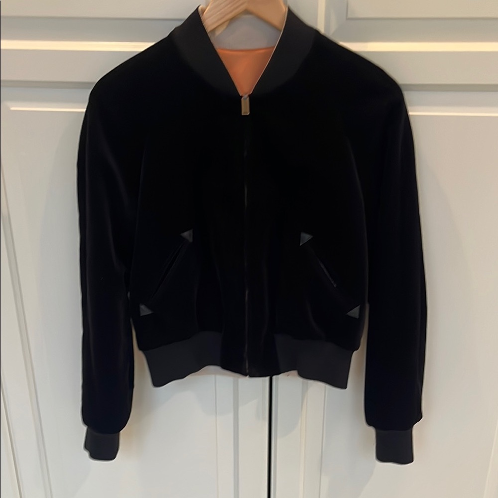 SAINT LAURENT Black Velvet Bomber Jacket with Embroidery